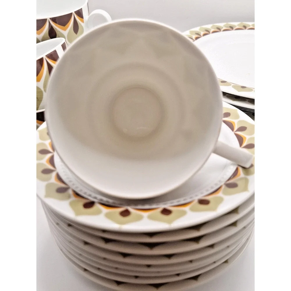 Vintage Eschenbach Bavaria 25 piece Coffee Set Serves 8 Brown Green MCM Retro